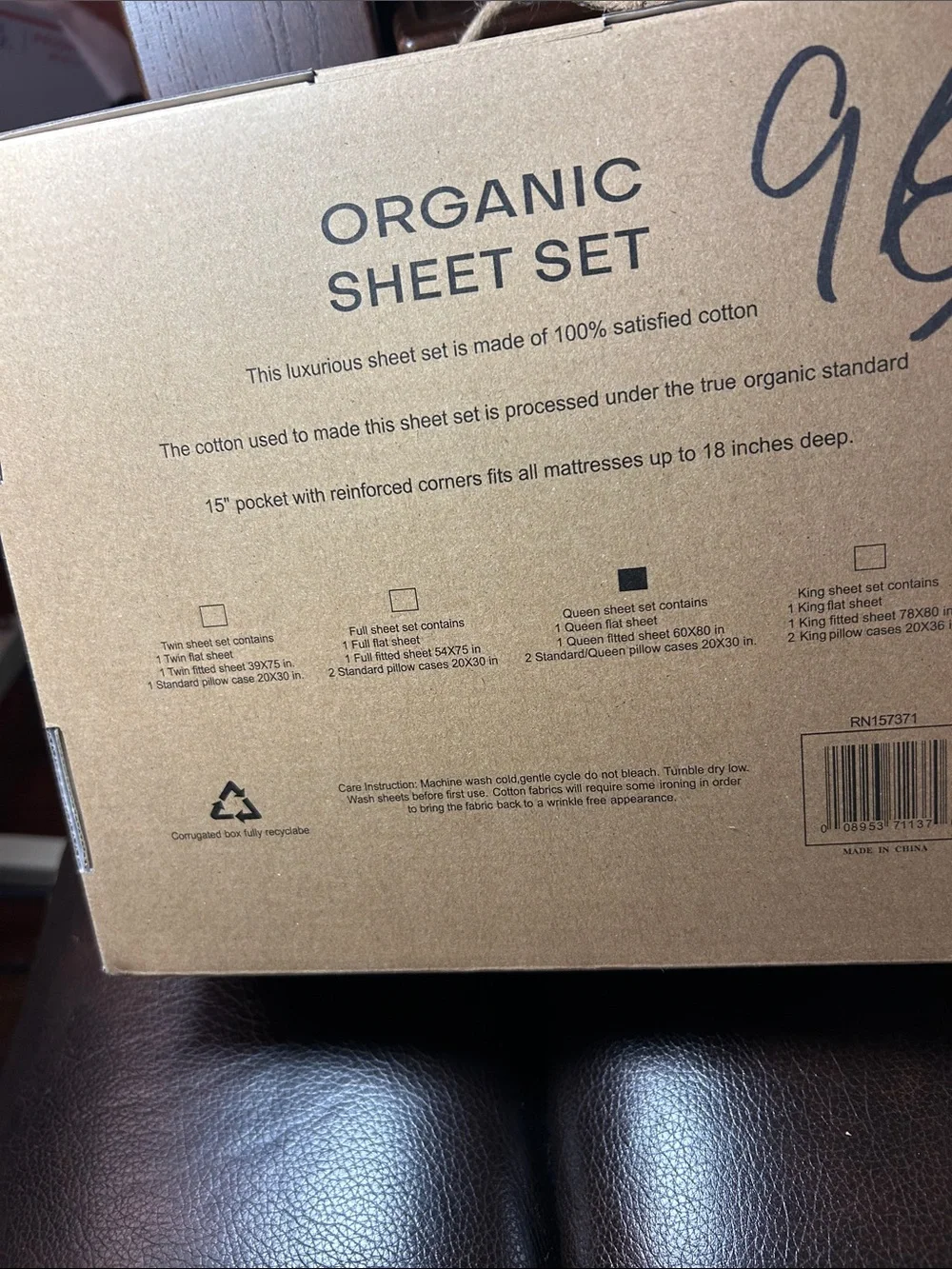 Queen Sheet Set on Cream, Ivory , Off White. 100% Cotton; Organic, 2800 Thread C